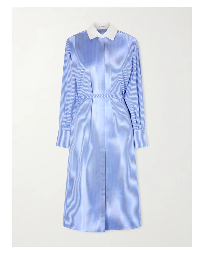 Altuzarra Floyd Belted Striped Cotton-poplin Midi Dress - Blue Blue
