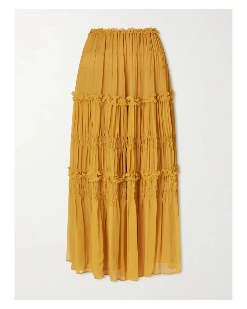 Ulla Johnson Virginie Silk-crepon Midi Skirt - Brown Brown