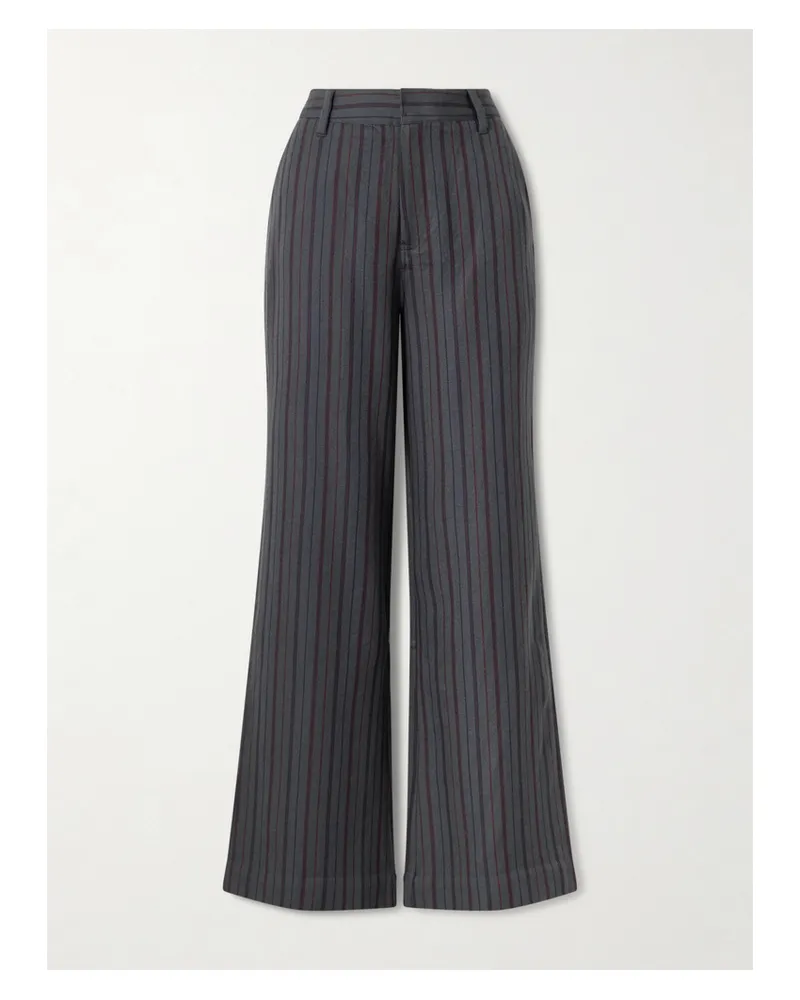 The Elder Statesman Striped Wool And Cashmere-blend Twill Pants - Gray Gray