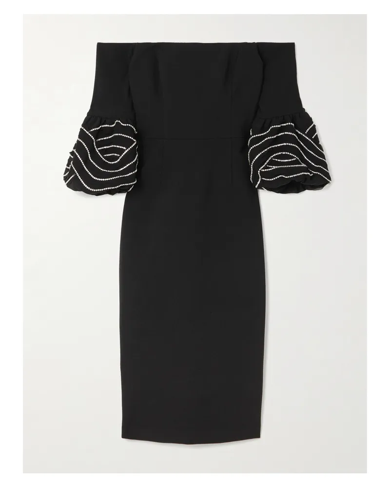 Rebecca Vallance Bellatrix Off-the-shoulder Crystal-embellished Crepe Midi Dress - Black Black