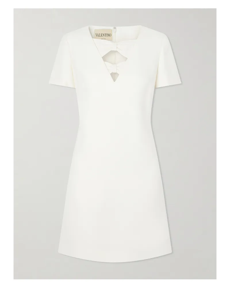 Valentino Garavani Bow-detailed Wool And Silk-blend Crepe Mini Dress - White White