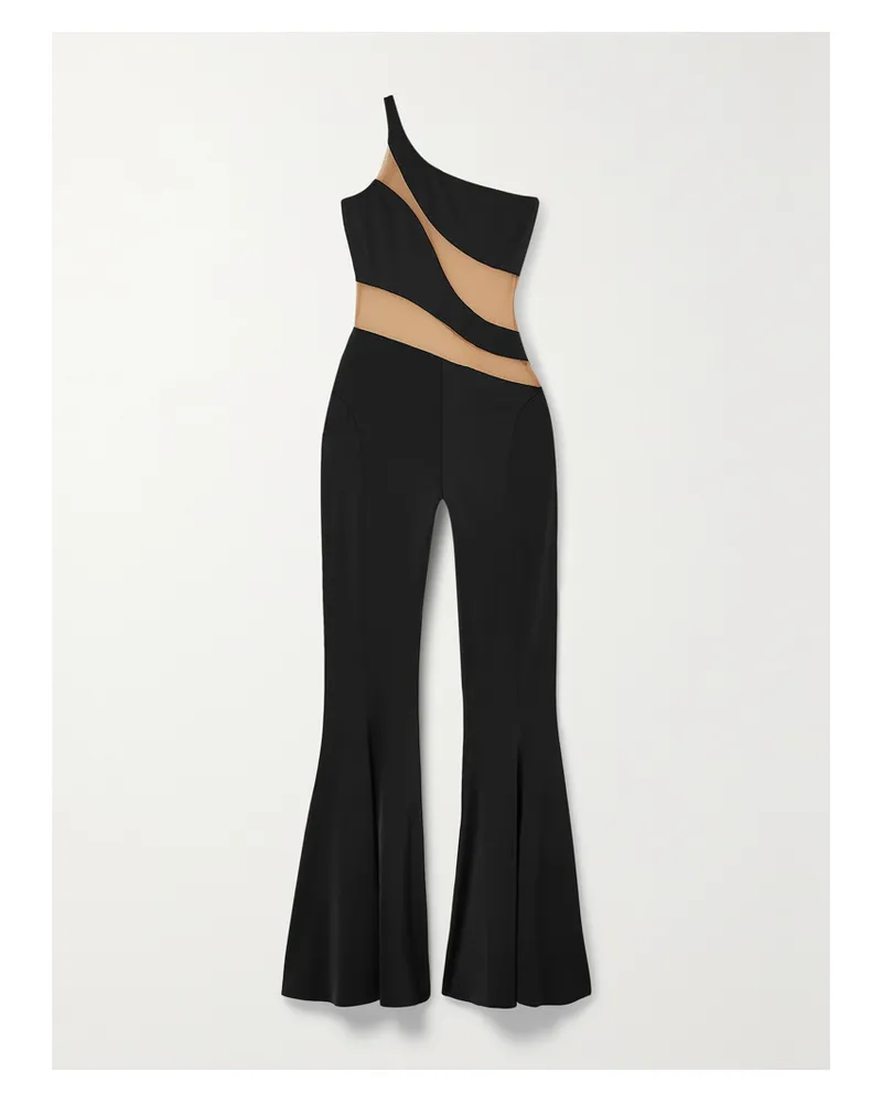 Norma Kamali Snake Asymmetrischer Jumpsuit Aus Stretch-jersey Mit Mesh-einsätzen - Schwarz Schwarz