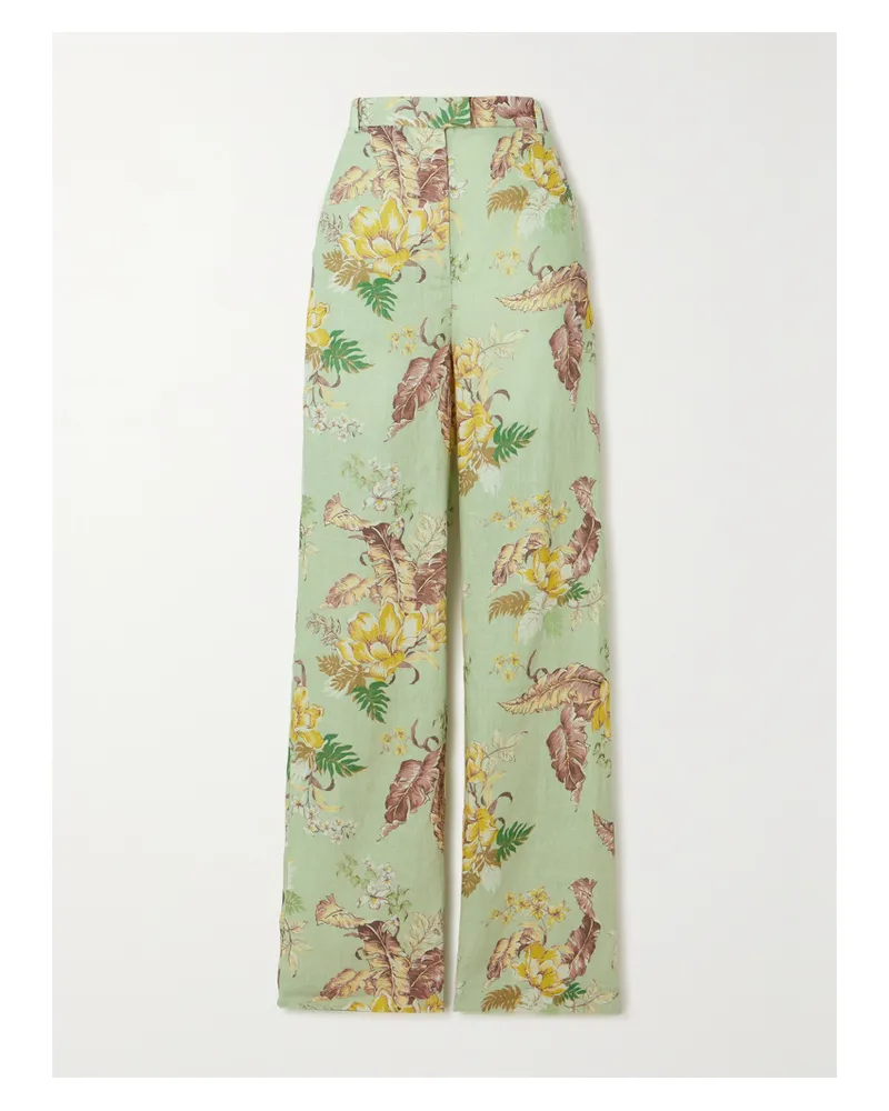 Zimmermann Matchmaker Hose Mit Geradem Bein Aus Leinen Mit Blumenprint - Grün Grün