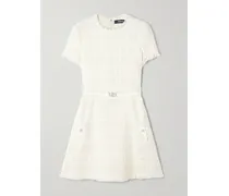 Belted Metallic Cotton-blend Tweed Mini Dress - White
