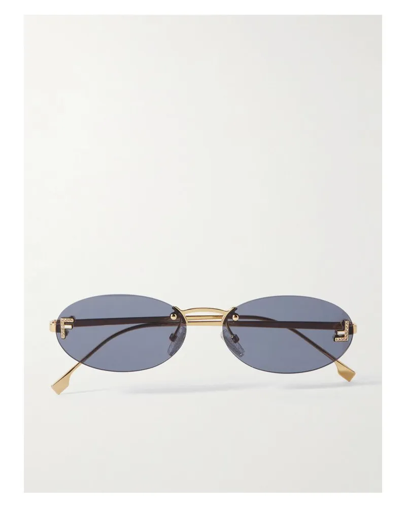 Fendi Rahmenlose, Goldfarbene Sonnenbrille Mit Ovalen Gläsern Und Kristallen Gold