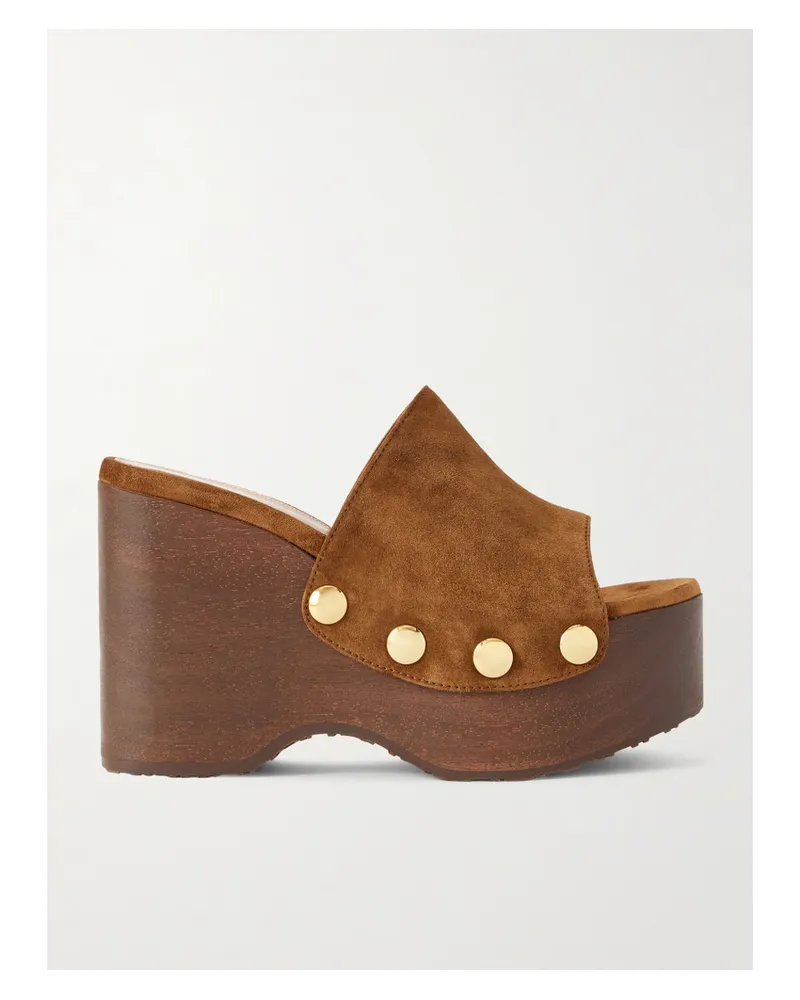 Gianvito Rossi 60 Studded Suede Platform Wedge Mules - Brown Brown