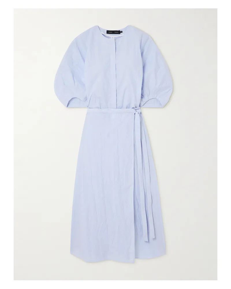 Proenza Schouler Alicia Wickelkleid Aus Gabardine Aus Einer Baumwollmischung In Knitteroptik Mit Bindegürtel - Blau Blau