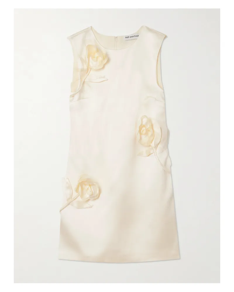 Self-Portrait Minikleid Aus Satin Mit Applikationen - Creme Creme