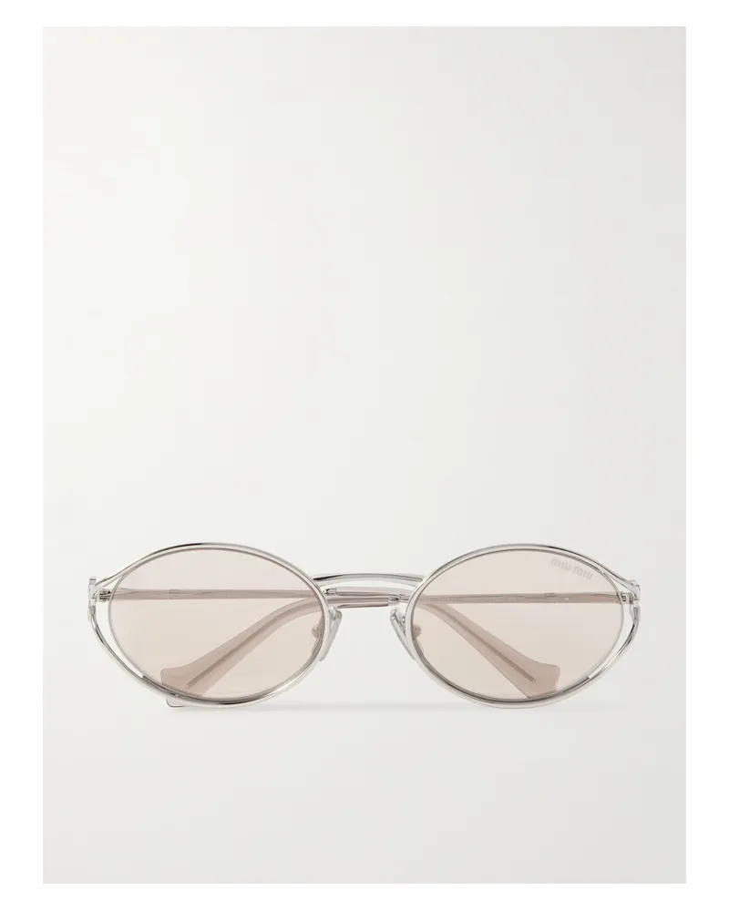 Miu Miu Oval-frame Silver-tone Sunglasses Silver
