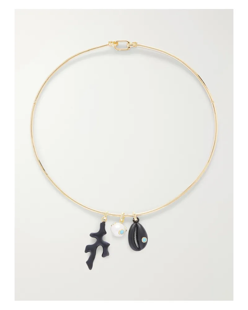 Martha Calvo Mar Gold-plated, Pearl And Enamel Necklace Gold