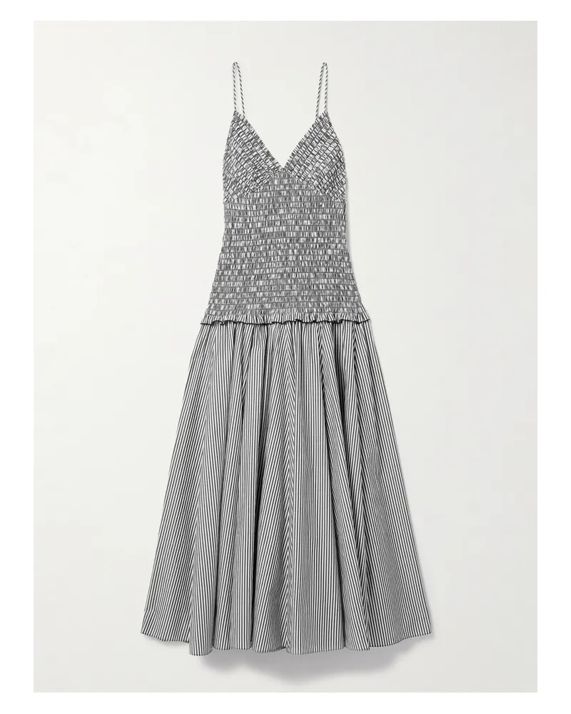 Brandon Maxwell The Josie Midikleid Aus Gestreifter Baumwolle Mit Raffungen - Grau Grau