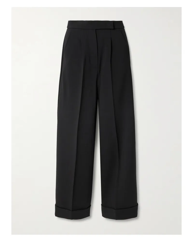 Max Mara Hose Mit Weitem Bein Aus Einer Wollmischung Mit Bügelfalten - Schwarz Schwarz