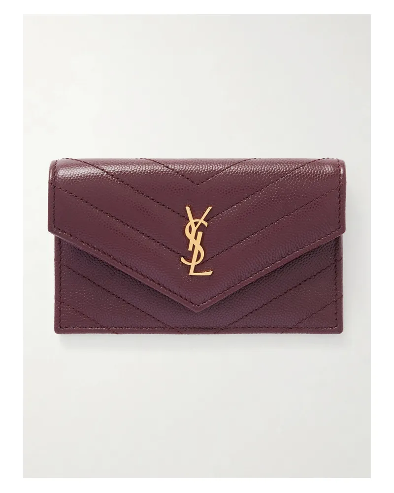 Saint Laurent Cassandre Quilted Textured-leather Wallet - Burgundy Burgundy