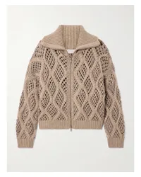 Brunello Cucinelli Cardigan aus Kaschmir in Lochstrick Braun