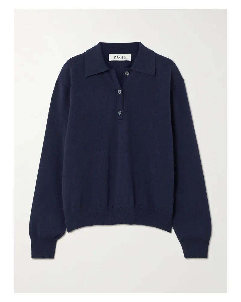 Róhe Merino Wool And Cashmere-blend Polo Sweater - Blue Blue