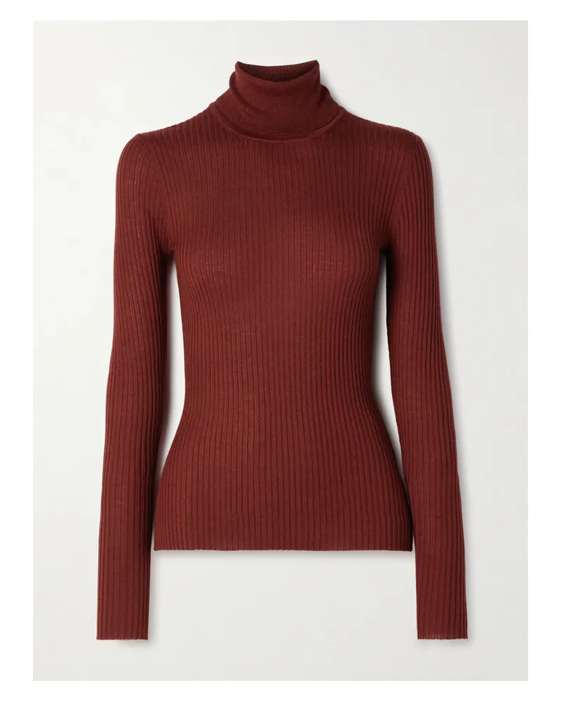 Gabriela Hearst Peppe Rollkragenpullover Aus Einer Gerippten Kaschmir-seidenmischung - Burgunder Burgunder