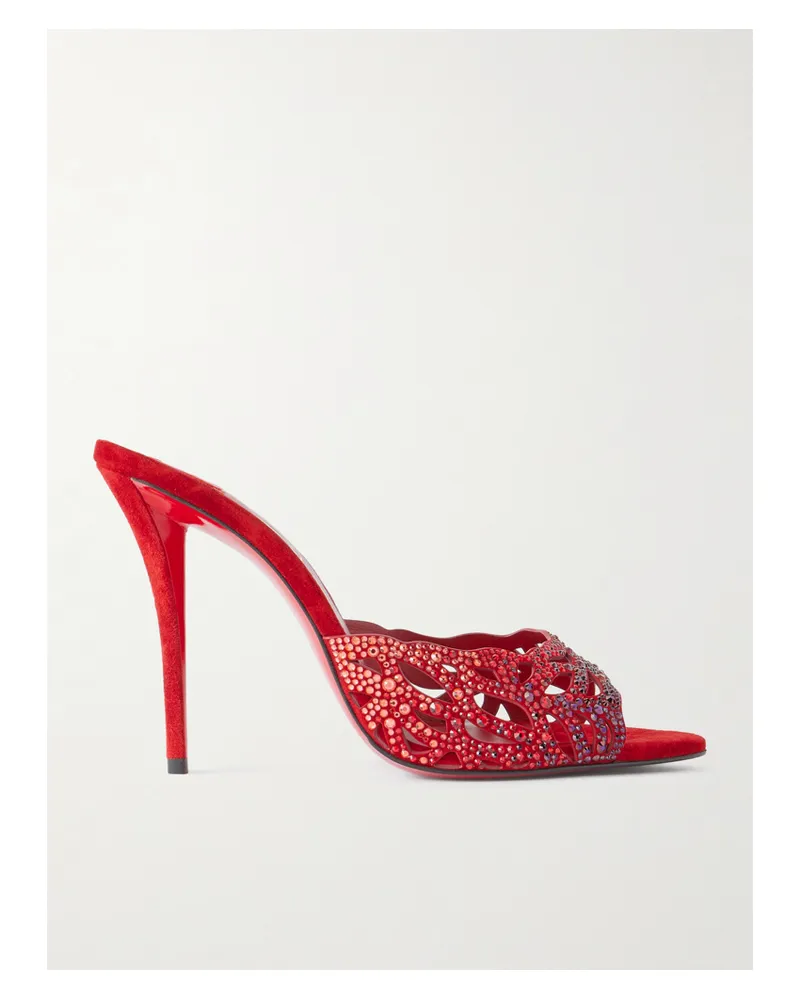 Christian Louboutin Lasera 100 Cutout Crystal-embellished Suede Sandals - Red Red