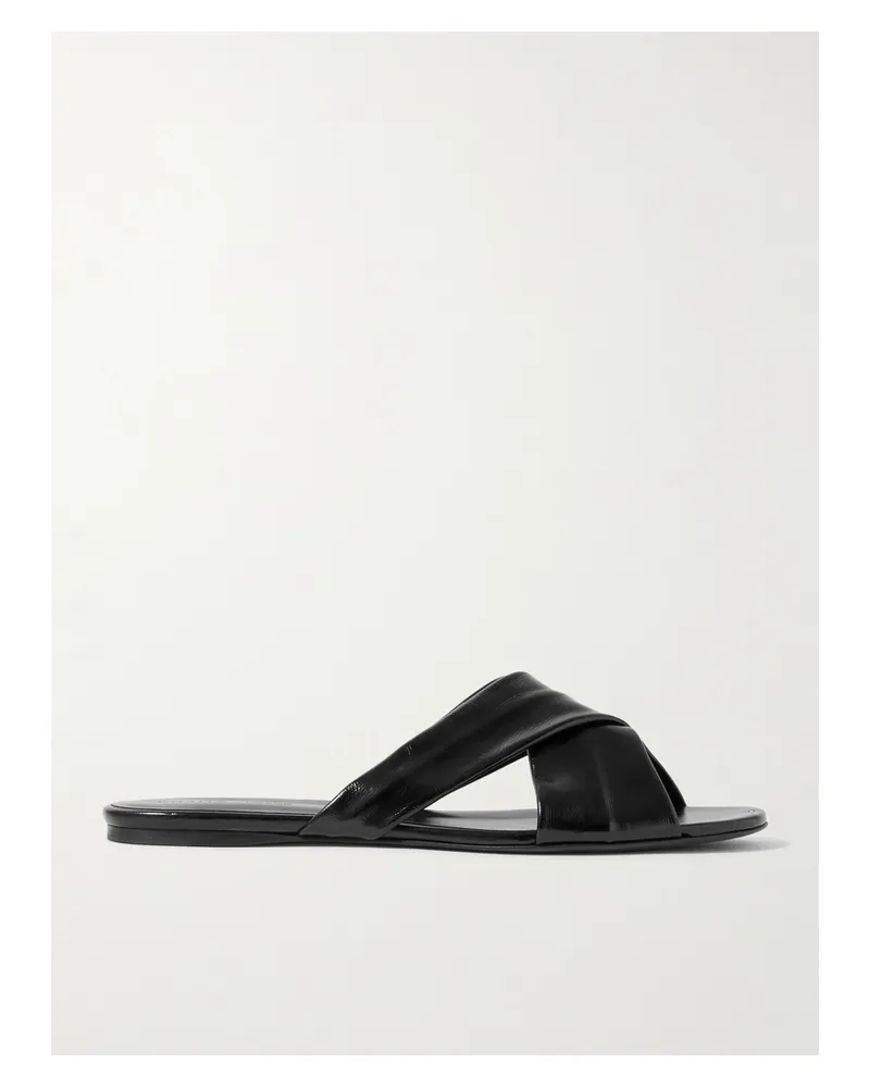 KHAITE Liria Glossed-leather Sandals - Black Black