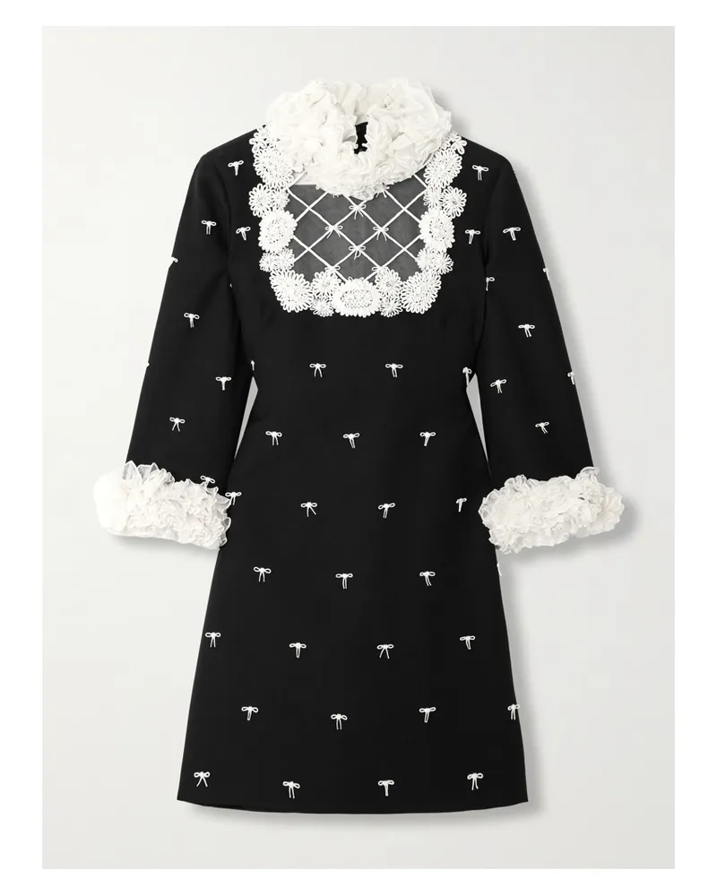 Valentino Garavani Minikleid Aus Crêpe Aus Einer Woll-seidenmischung Mit Mesh-besätzen, Schleifen Und Verzierungen - Schwarz Schwarz