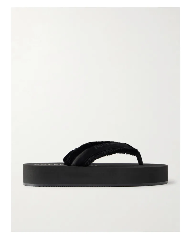 Balenciaga Jet Lag Frayed Satin Thong Sandals - Black Black