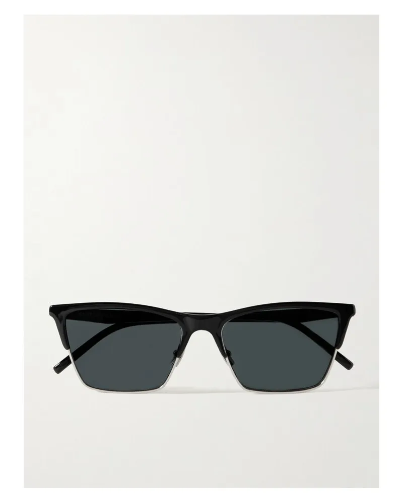 Saint Laurent Sonnenbrille Mit D-rahmen Aus Azetat Und Silberfarbenen Details - Schwarz Schwarz