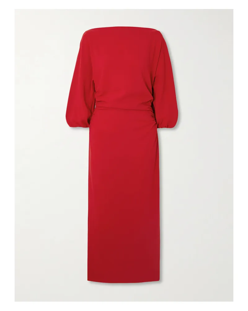 BERNADETTE Ezra Ruched Crepe Midi Dress - Red Red