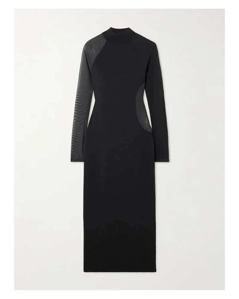 adidas Y-3 Midikleid Aus Recyceltem Stretch-jersey Mit Mesh-einsätzen - Schwarz Schwarz