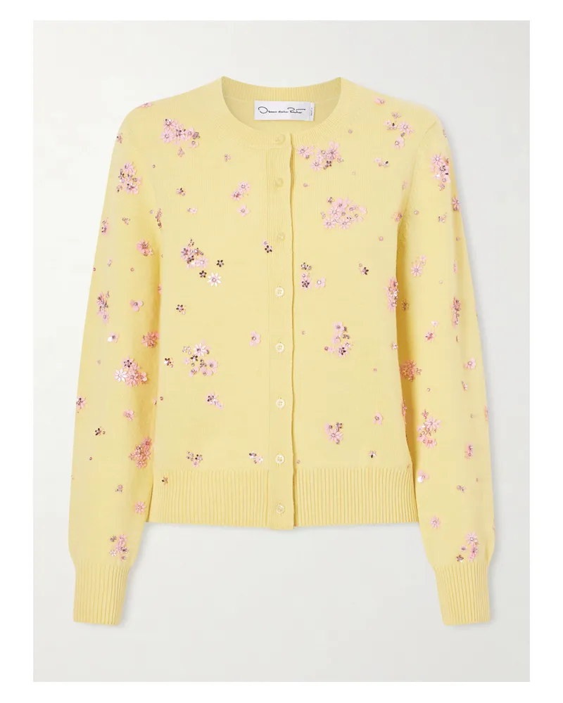 Oscar de la Renta Crystal-embellished Wool Cardigan - Yellow Yellow