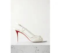 Miss Z 80 Slingback-sandalen Aus Mesh Und Leder Mit Verzierungen - Weiß