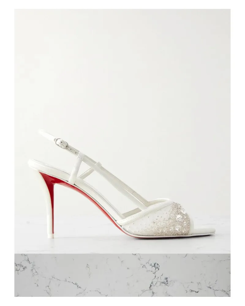 Christian Louboutin Miss Z 80 Slingback-sandalen Aus Mesh Und Leder Mit Verzierungen - Weiß Weiß