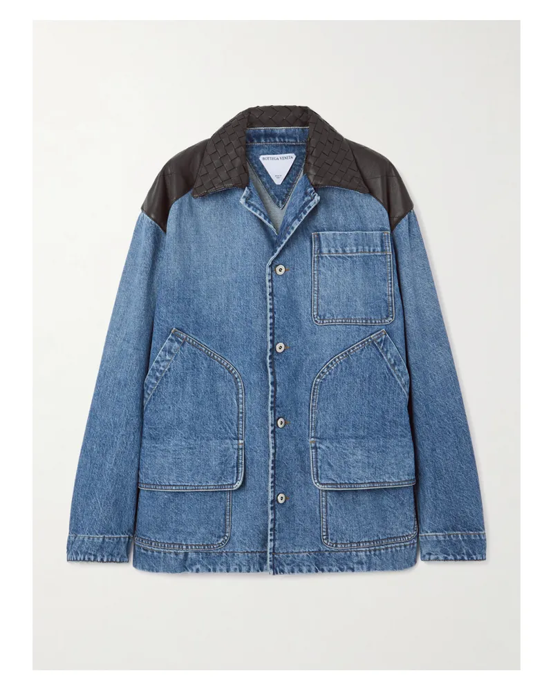 Bottega Veneta Jeansjacke Mit Intrecciato-lederbesätzen - Blau Blau