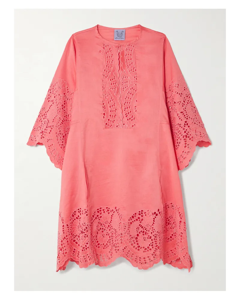 Thierry Colson Rachel Strandkleid Aus Einer Baumwoll-seidenmischung Mit Lochstickerei - Pink Pink