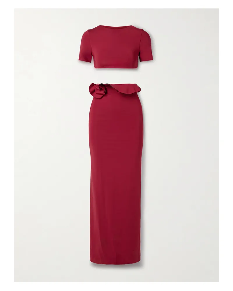 Maygel Coronel Cowan Set Aus T-shirt Und Gerüschtem Maxirock Aus Stretch-jersey - Burgunder Burgunder