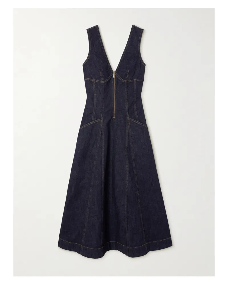 Self-Portrait Midikleid Aus Denim - Blau Blau