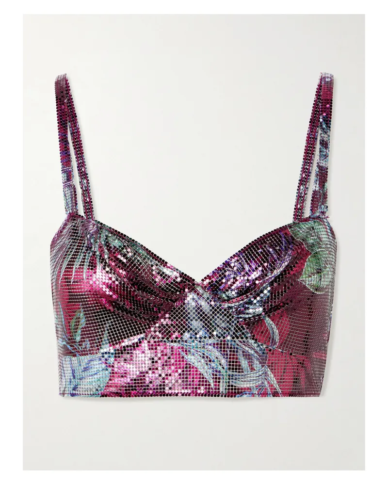 Paco Rabanne Cropped Printed Chainmail Top - Purple Purple