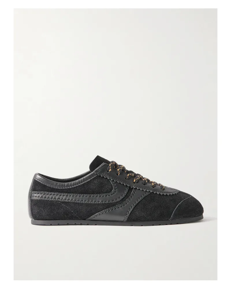 Dries van Noten Leather-trimmed Suede Sneakers - Black Black