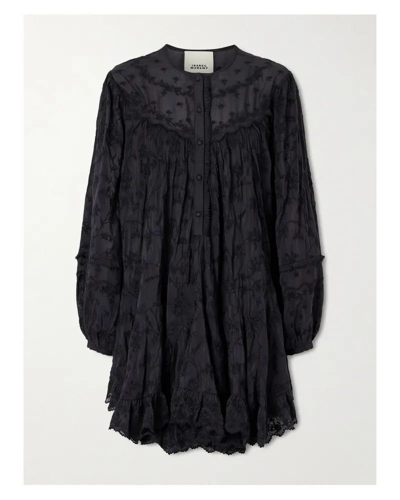 Isabel Marant Zame Ruffled Embroidered Cotton And Silk-blend Mini Dress - Black Black