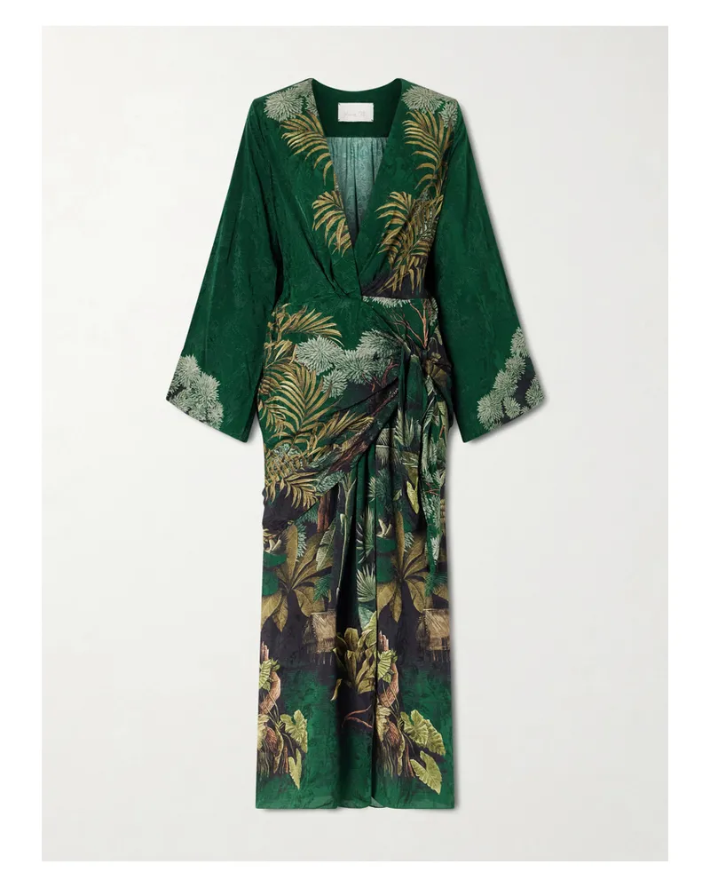 Johanna Ortiz New Ollantay Printed Jacquard-satin Wrap Midi Dress - Green Green