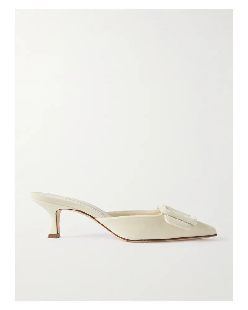 Manolo Blahnik Maysale 50 Mules Aus Samt Mit Schnalle - Creme Creme