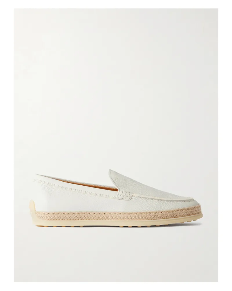 TOD'S Raffia-trimmed Leather Loafers - White White
