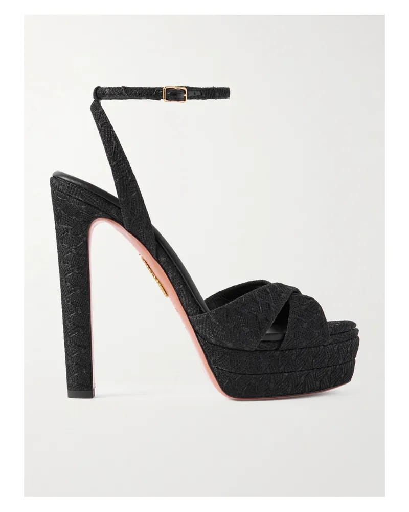 Aquazzura Divine Plateau 130 Plateausandalen Aus Metallic-webstoff - Schwarz Schwarz