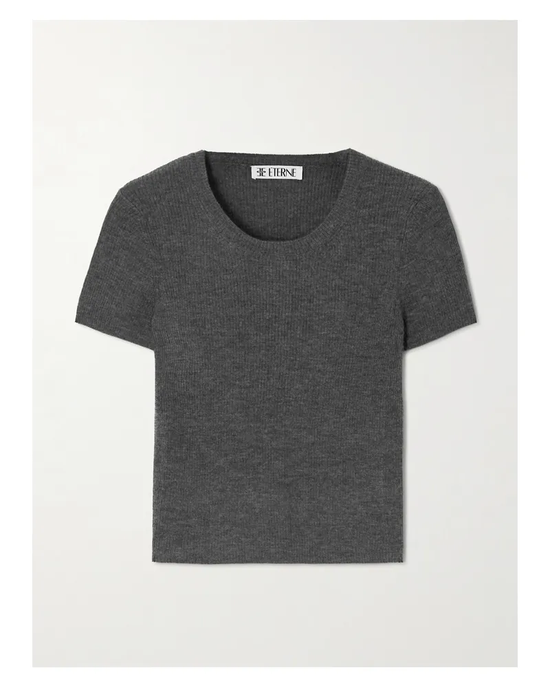 ÉTERNE Baby Tee Cropped Ribbed Cashmere T-shirt - Gray Gray