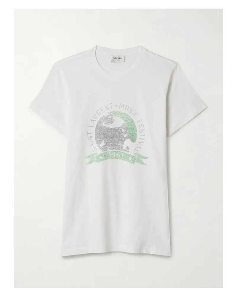 Saint Laurent T-shirt Aus Baumwoll-jersey Mit Print - Weiß Weiß