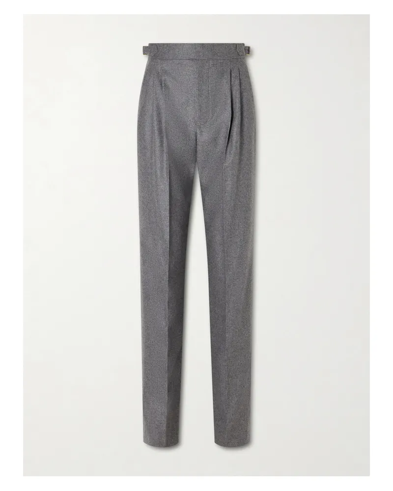 Loro Piana Malik Pleated Wool And Cashmere-blend Straight-leg Pants - Gray Gray