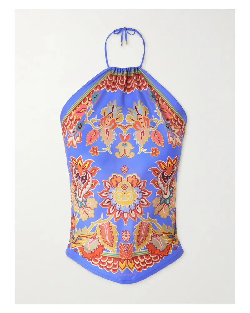 Etro Verkürztes Oberteil Aus Bedrucktem Seidensatin - Blau Blau