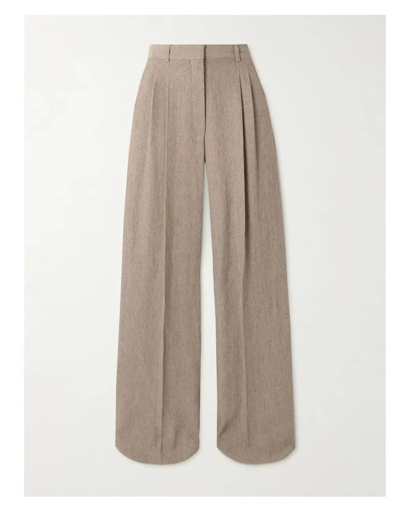 Loro Piana Nyack Hose Mit Weitem Bein Aus Leinen Mit Fischgratmuster Und Falten - Braun Braun