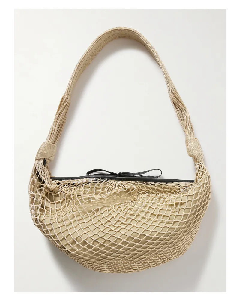 Christophe Lemaire Croissant Leather-trimmed Fishnet Shoulder Bag - Neutrals Neutrals