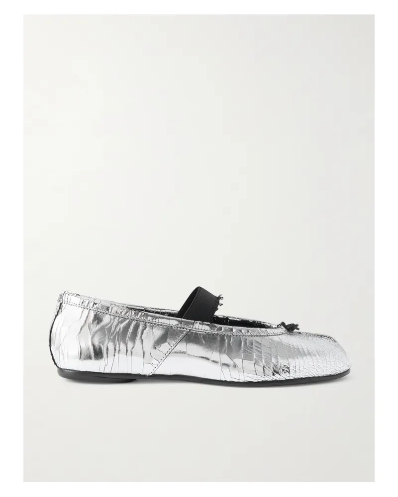 Maison Margiela Tabi Ballerinas Mit Geteilter Kappe Aus Craquelé-leder In Metallic-optik - Silber Silber