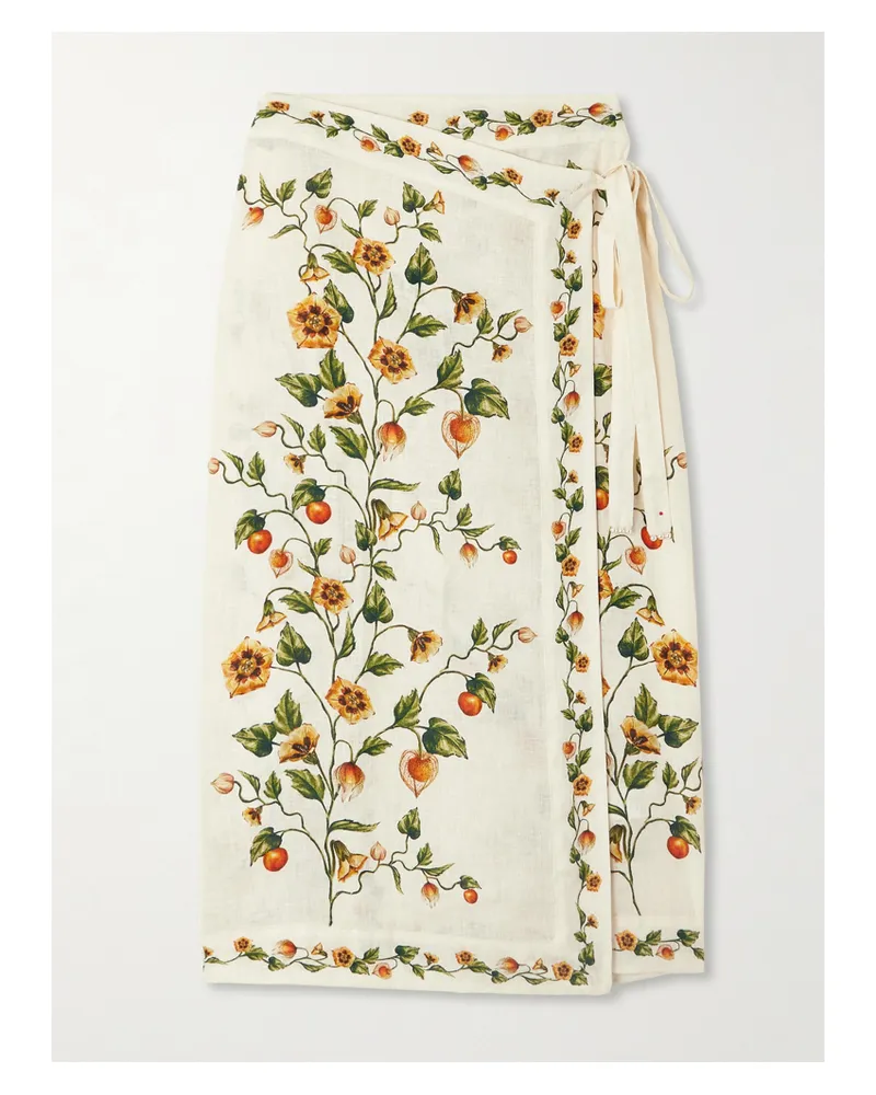 AGUA BENDITA Luna Midi-wickelrock Aus Leinen Mit Blumenprint - Mehrfarbig Mehrfarbig