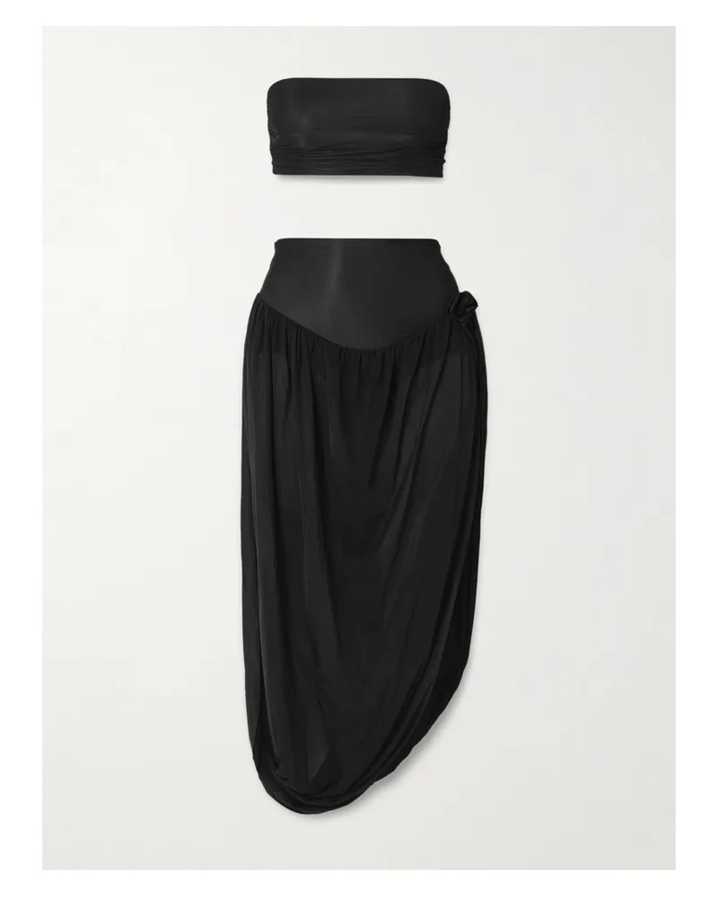 Maygel Coronel Noregia Set Aus Bustier Und Midirock Aus Stretch-jersey Mit Raffungen Und Applikation - Schwarz Schwarz